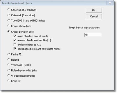 lyrics converter dialog