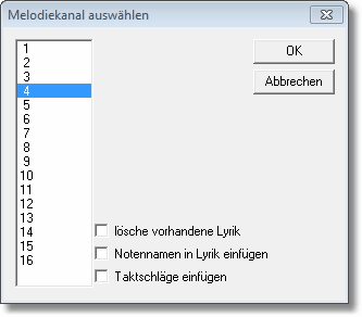 Melodiekanaleingabedialog