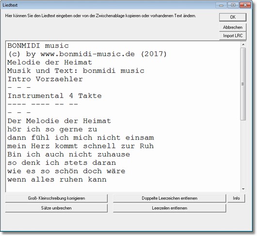 Liedtexteingabe Dialog