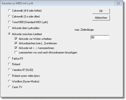 Lyrik Konvertierungsdialog