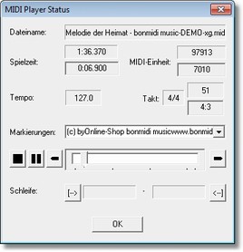GNMIDI Player Statusinformation